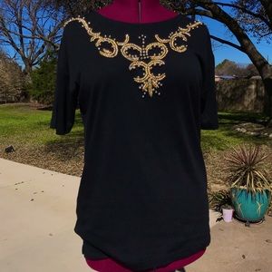 Jamie | Black Blouse with Gold beading S 🔱